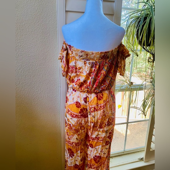 Free People Carmen Boho Floral Orange Jumpsuit Flowy size small - Picture 11 of 13